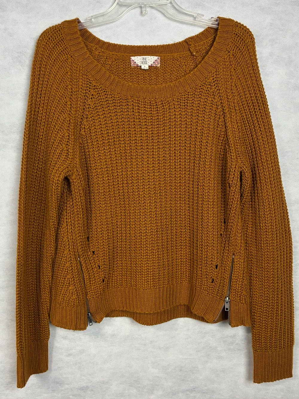 Pink Rose Sweater Mustard Yellow Size Large Side Zippers Autumn